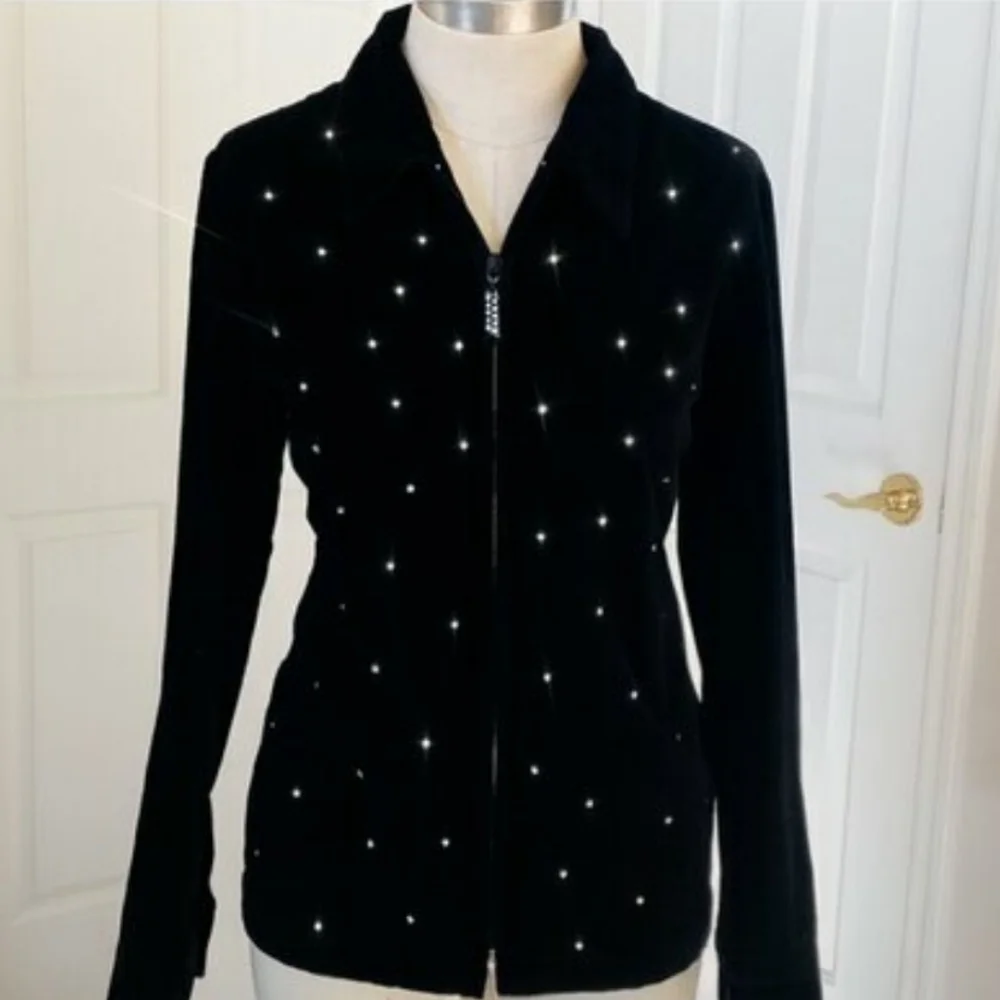 THE QUACKER FACTORY Black Velvet Rhinestone Jacket • Size Small - Picture 3 of 16